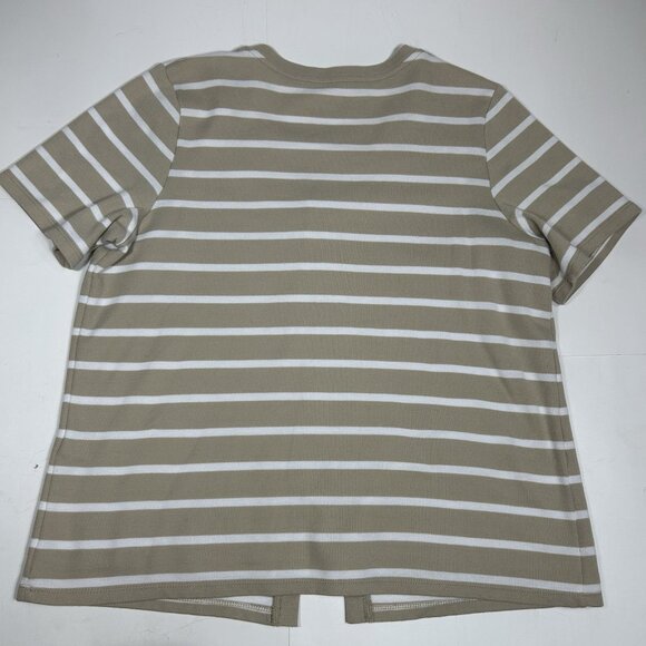 Allison Daley Women Beige White Striped Layered Look Cardigan Knit Top Sz L - Picture 7 of 7